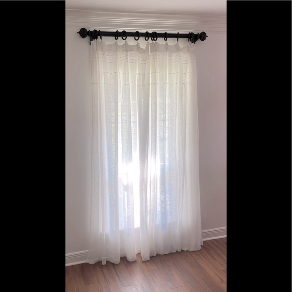 Elegant Linen look drapes with pleats & hooks. Fullness/Double Lined. Two panels